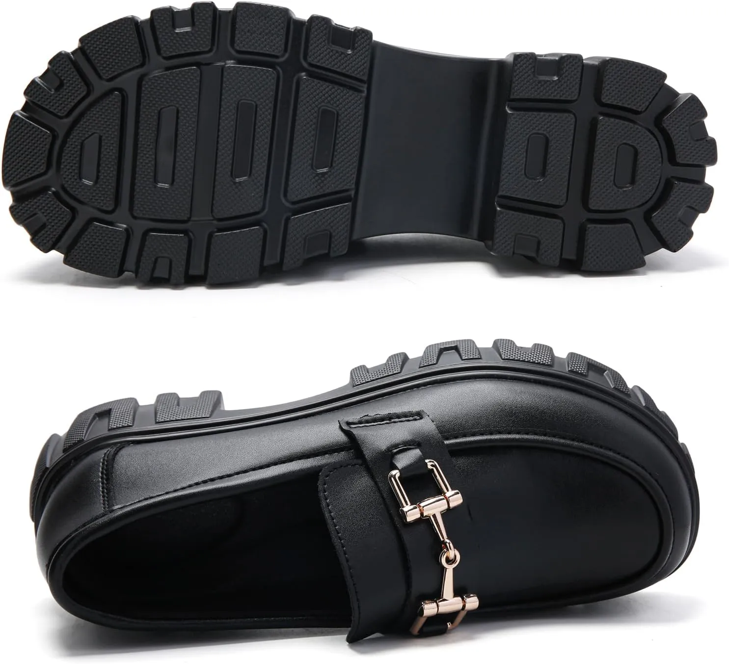 Maichal Platform Loafers for Women Slip On Chunky Heel Lug Sole Shoes Business Work Dressy Loafers with Chain