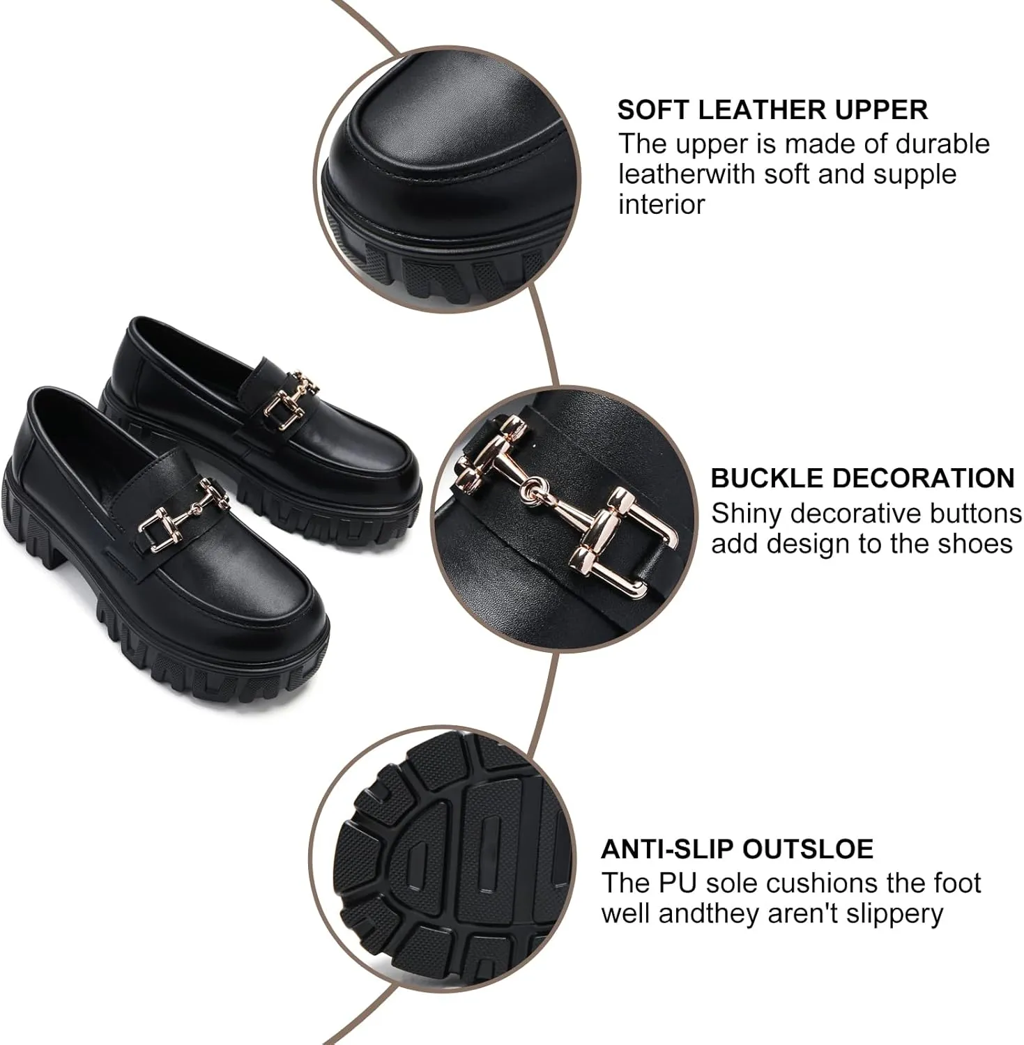 Maichal Platform Loafers for Women Slip On Chunky Heel Lug Sole Shoes Business Work Dressy Loafers with Chain