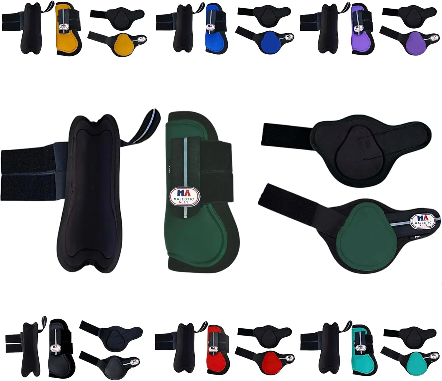 Majestic Ally Horse Leg Protection Fetlock and Tendon Boots Set, PU Shell, Neoprene Lining, Hook and Loop Closures, Multiple Colors and Sizes