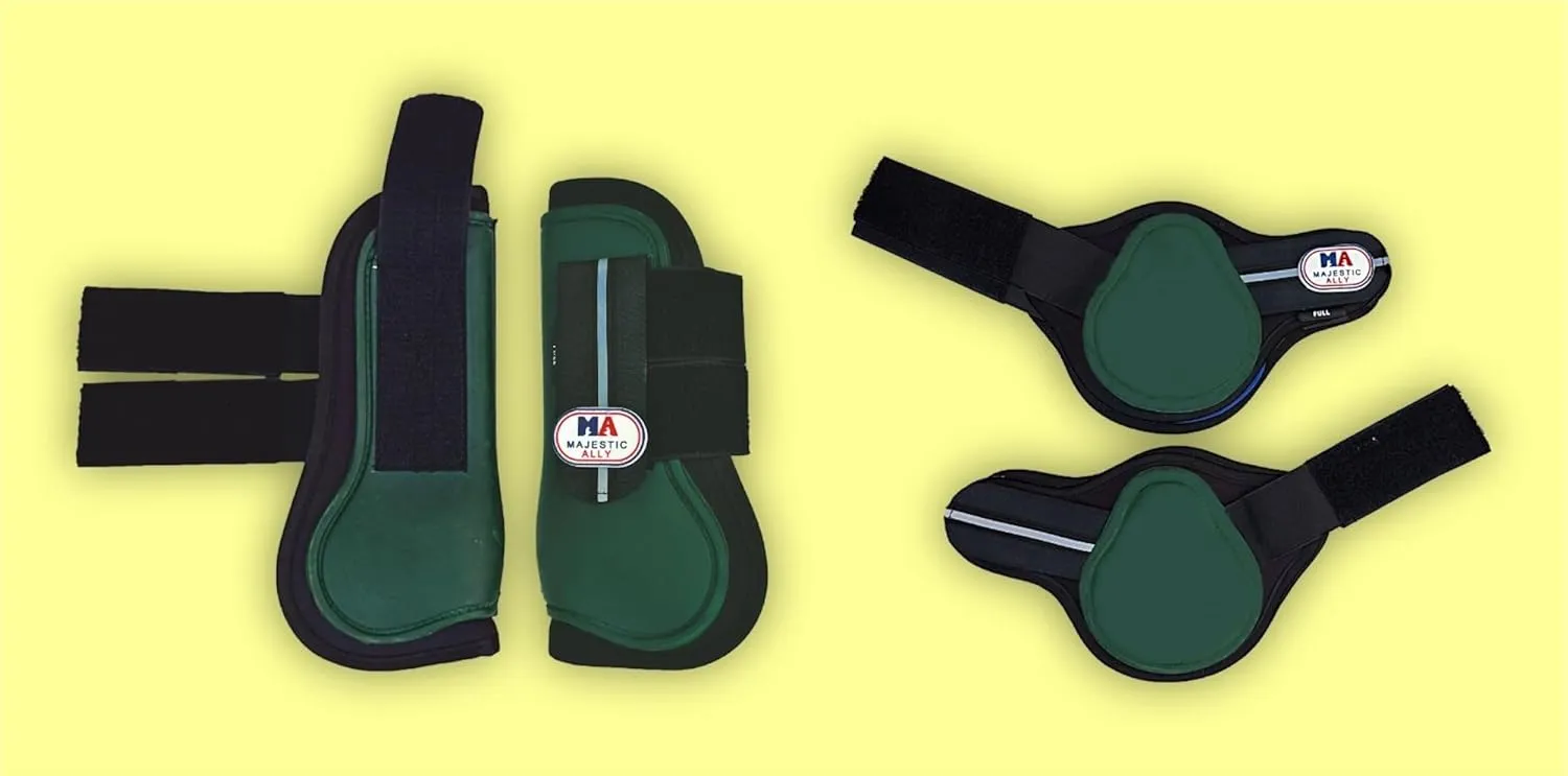 Majestic Ally Horse Leg Protection Fetlock and Tendon Boots Set, PU Shell, Neoprene Lining, Hook and Loop Closures, Multiple Colors and Sizes