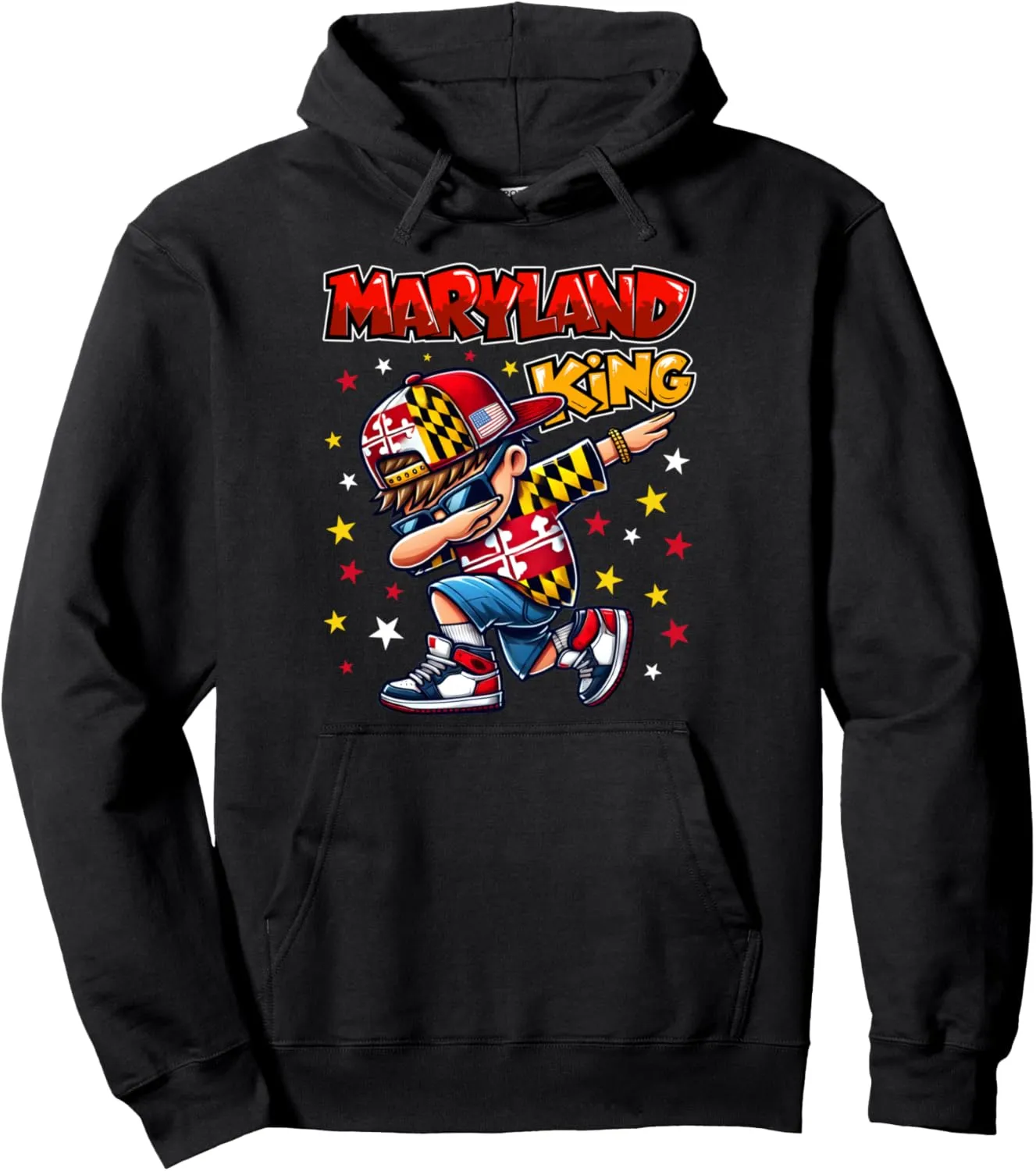 Maryland King Dabbing Cool Maryland State Flag for Kids Pullover Hoodie