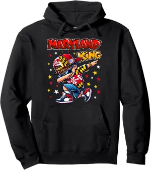 Maryland King Dabbing Cool Maryland State Flag for Kids Pullover Hoodie