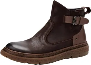 Men's Ankle Boots Casual Plain Toe Buckle Monk Strap Classic Chelsea Boot Business Shoes Non-Slip Rubber Soft Sole Dress Breathable Leather Boots