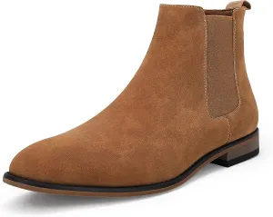 Mens Chelsea Boot Slip On Pointed Toe Stacked Low Heel Faux Suede Casual Dress Boot