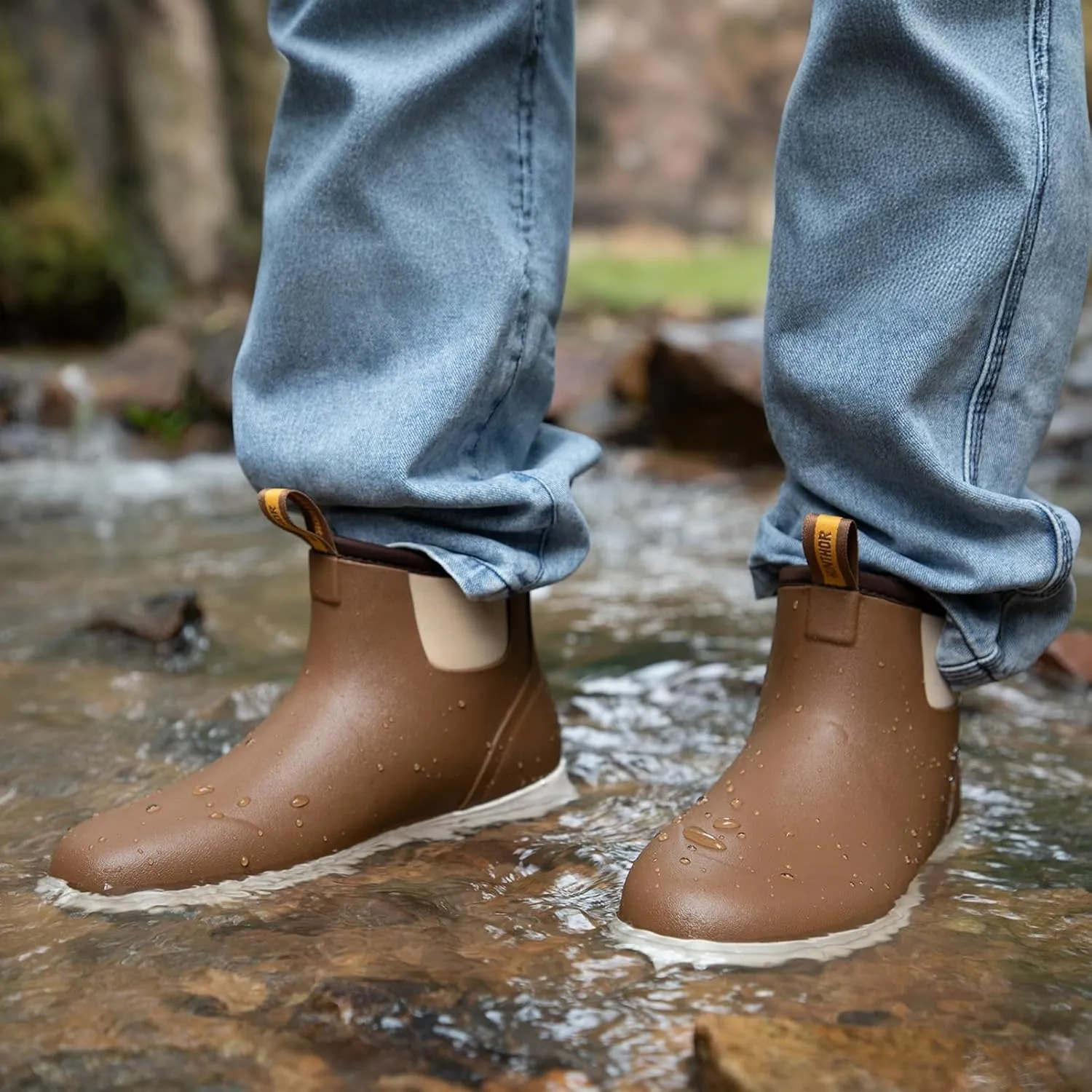 Men's Deck Boots, Lightweight Waterproof Fishing Rain Boots, Anti-Slip Rubber Shoes with Breathable 3mm Neoprene Lining Fishing, Boating, Size 7-14