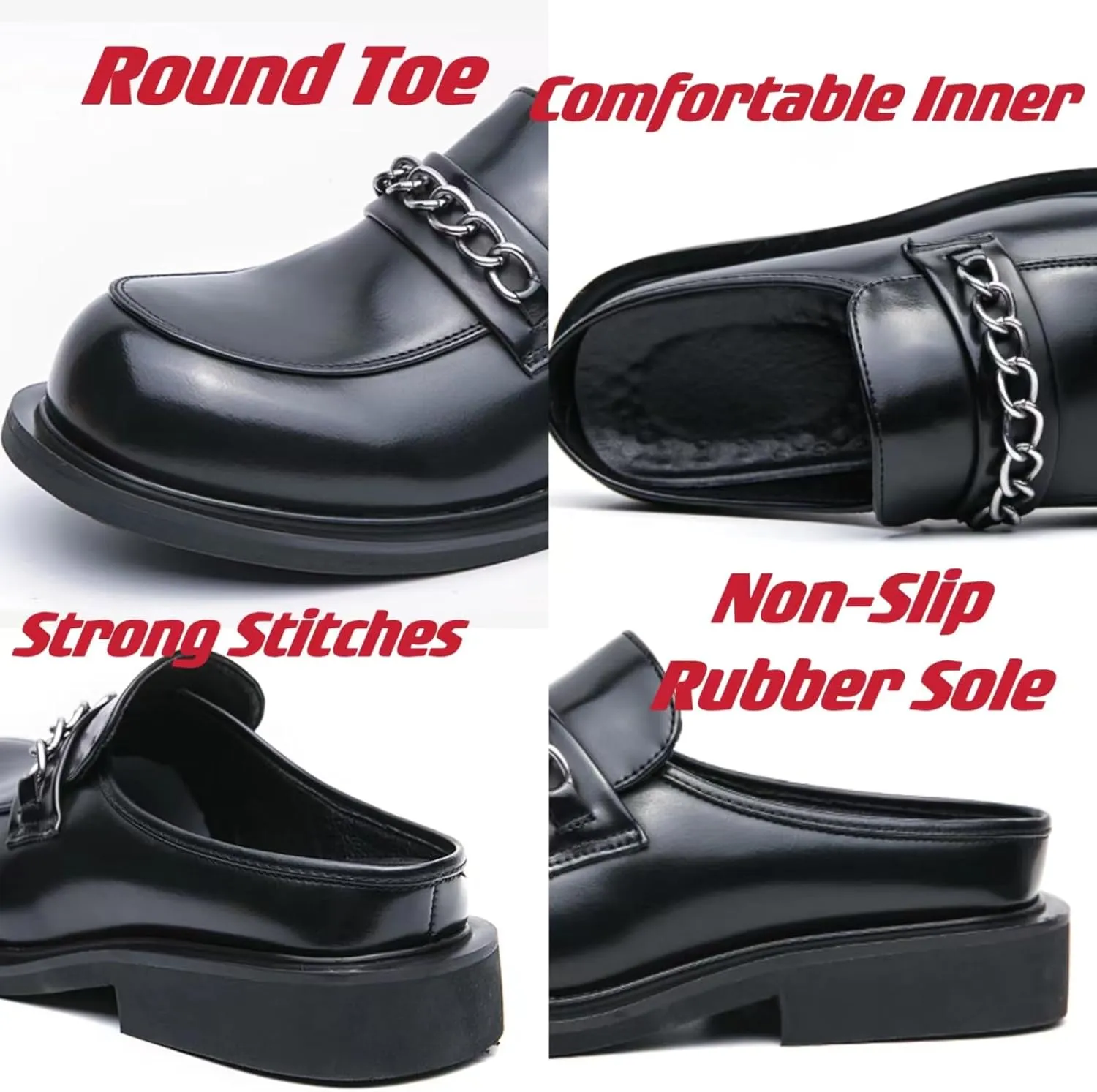 Mens Round Toe Leather Slip-On Dress Mule Sandals Classic Summer Backless Slippers Retro Formal Business Party Half Loafers