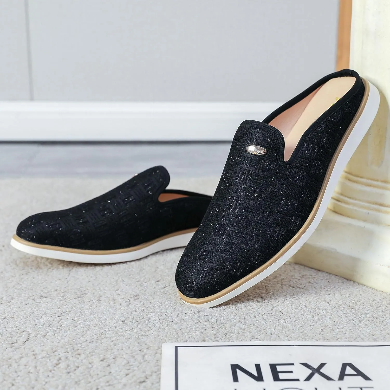 Mens Slip On Mules & Clogs Backless Loafers, Light Open Back Shoes Comfort Walking Shoes Breathable Slippers Closed Toe Slides with Anti-Skid Rubber Sole (Black)