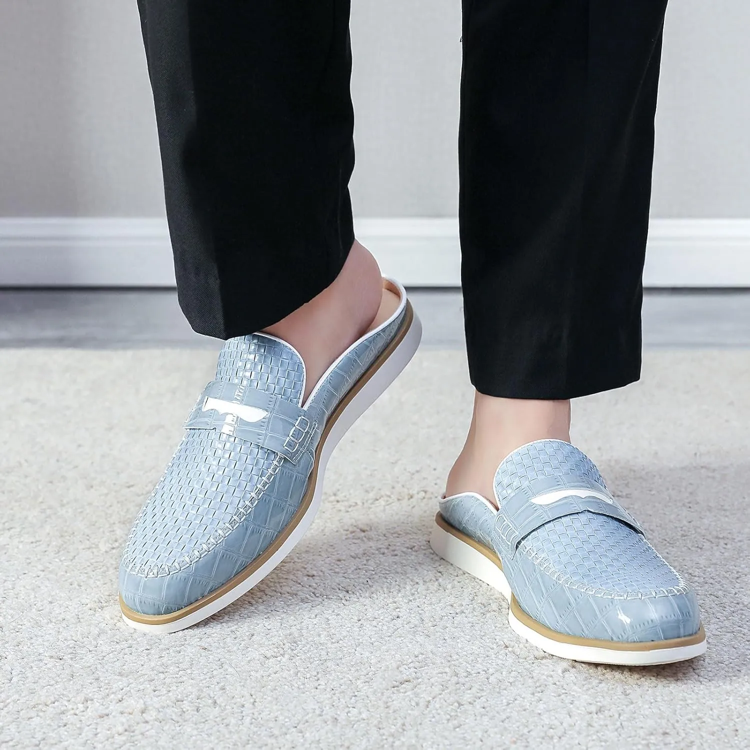 Mens Slip On Mules & Clogs Backless Loafers, Light Open Back Shoes Comfort Walking Shoes Breathable Slippers Closed Toe Slides with Anti-Skid Rubber Sole (Black)