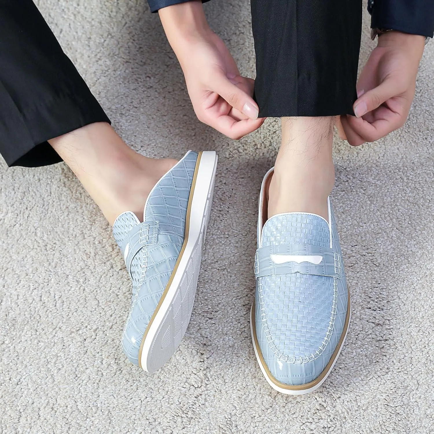 Mens Slip On Mules & Clogs Backless Loafers, Light Open Back Shoes Comfort Walking Shoes Breathable Slippers Closed Toe Slides with Anti-Skid Rubber Sole (Black)