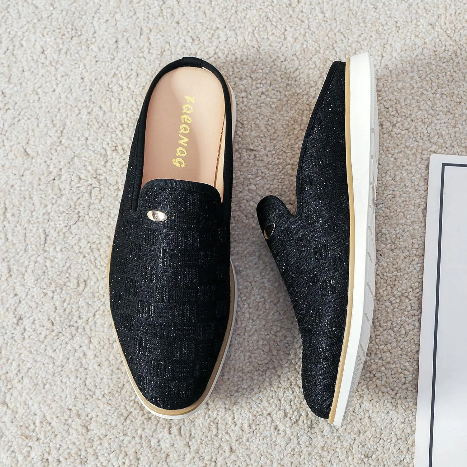Mens Slip On Mules & Clogs Backless Loafers, Light Open Back Shoes Comfort Walking Shoes Breathable Slippers Closed Toe Slides with Anti-Skid Rubber Sole (Black)