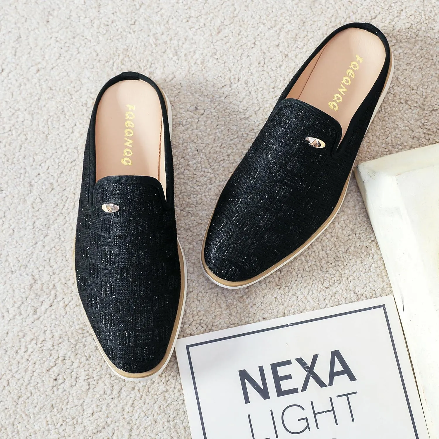 Mens Slip On Mules & Clogs Backless Loafers, Light Open Back Shoes Comfort Walking Shoes Breathable Slippers Closed Toe Slides with Anti-Skid Rubber Sole (Black)