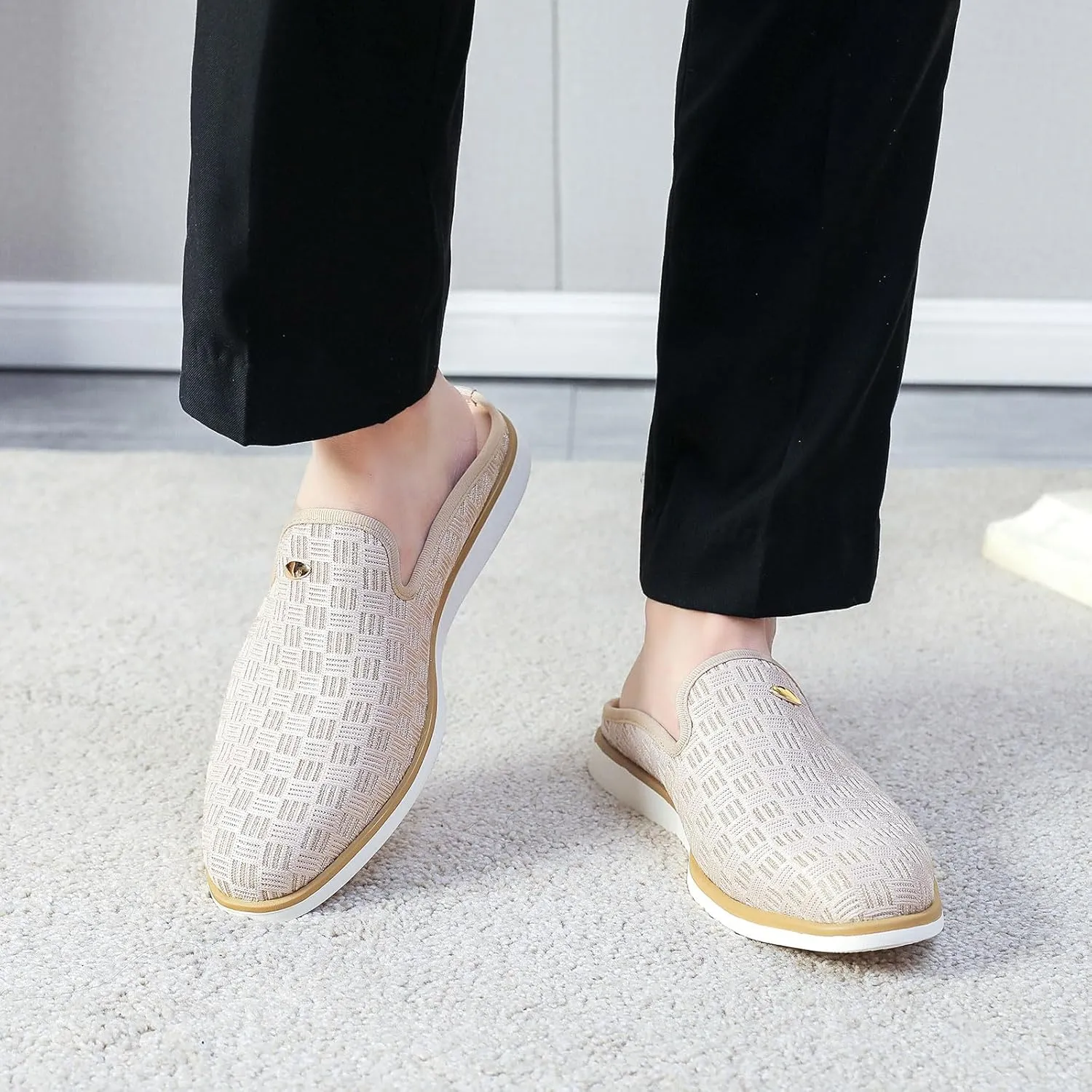 Mens Slip On Mules & Clogs Backless Loafers, Light Open Back Shoes Comfort Walking Shoes Breathable Slippers Closed Toe Slides with Anti-Skid Rubber Sole (Black)
