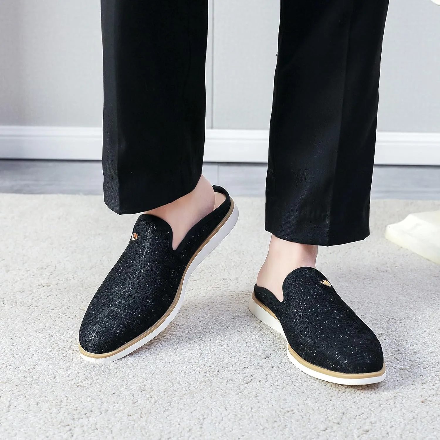 Mens Slip On Mules & Clogs Backless Loafers, Light Open Back Shoes Comfort Walking Shoes Breathable Slippers Closed Toe Slides with Anti-Skid Rubber Sole (Black)