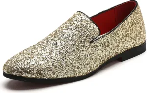 Mens Smoking Sparkling Slipper Metallic Sequins Textured Glitter Tuxedo Slip-on Prom Loafers Luxury Wedding Dress Shoes
