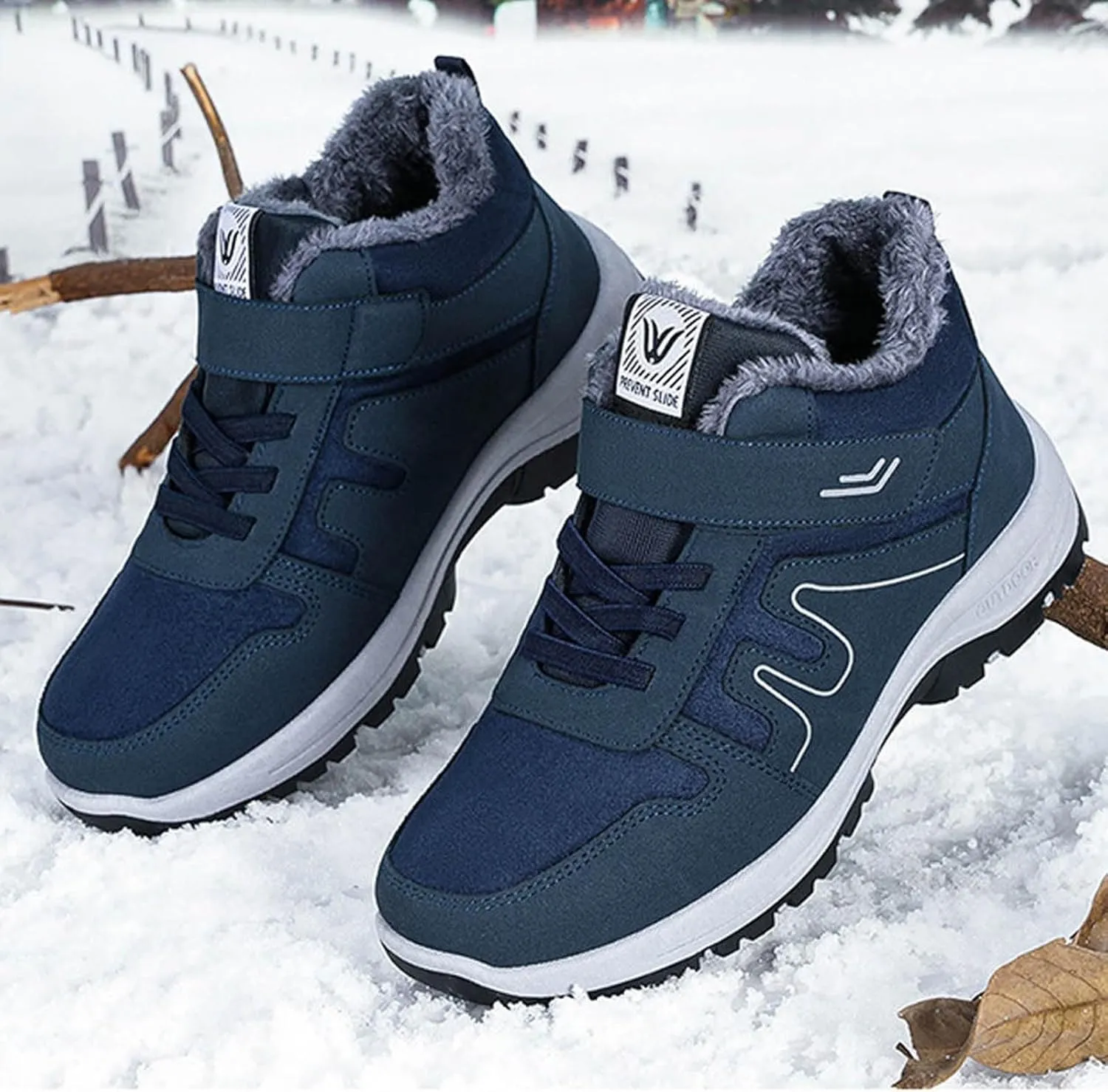 Men's Winter Sport Shoes Thickened Warm Fleece Snow Boots with Adjustable Closures Comfort Walking Hiking Boots