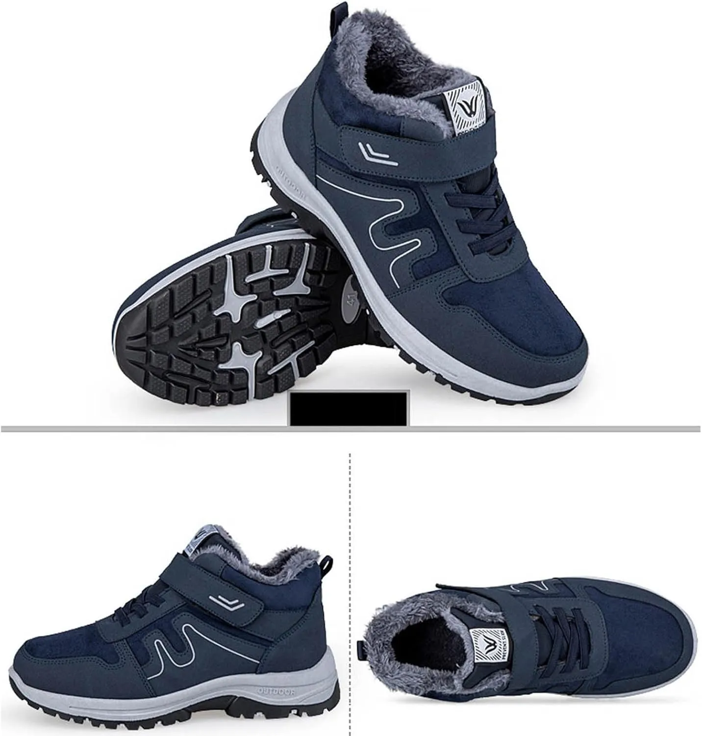 Men's Winter Sport Shoes Thickened Warm Fleece Snow Boots with Adjustable Closures Comfort Walking Hiking Boots