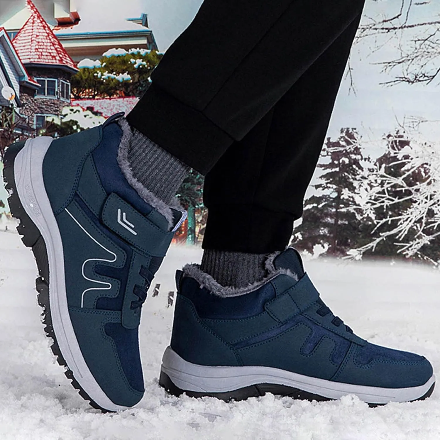 Men's Winter Sport Shoes Thickened Warm Fleece Snow Boots with Adjustable Closures Comfort Walking Hiking Boots