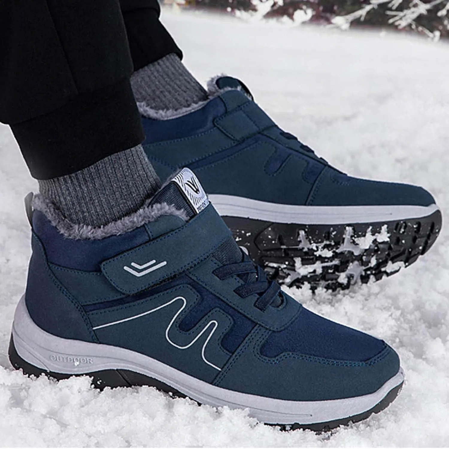 Men's Winter Sport Shoes Thickened Warm Fleece Snow Boots with Adjustable Closures Comfort Walking Hiking Boots