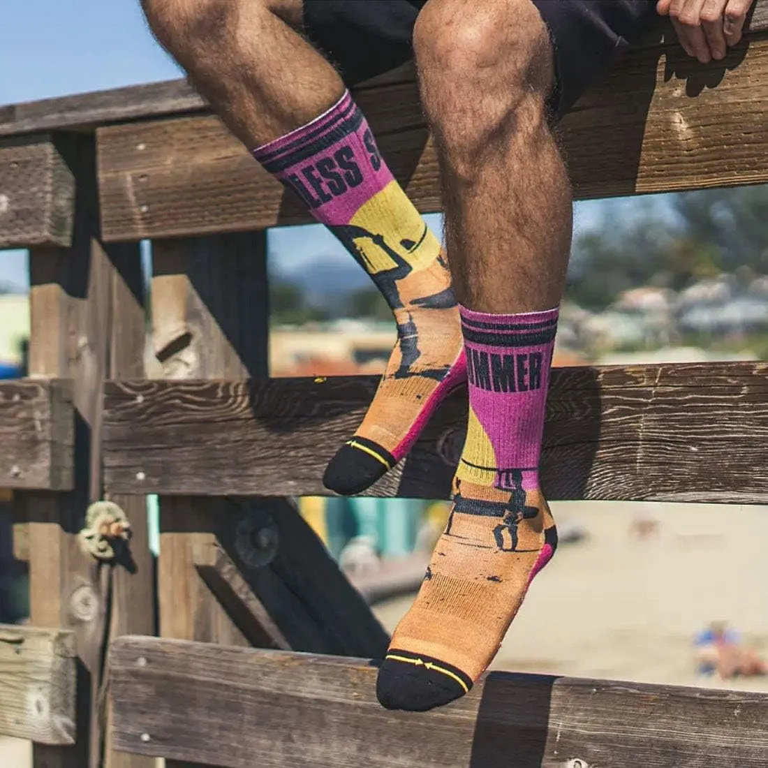 MERGE4 Endless Summer Orange Surf Art Unisex Crew Sock