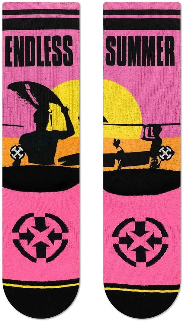 MERGE4 Endless Summer Orange Surf Art Unisex Crew Sock