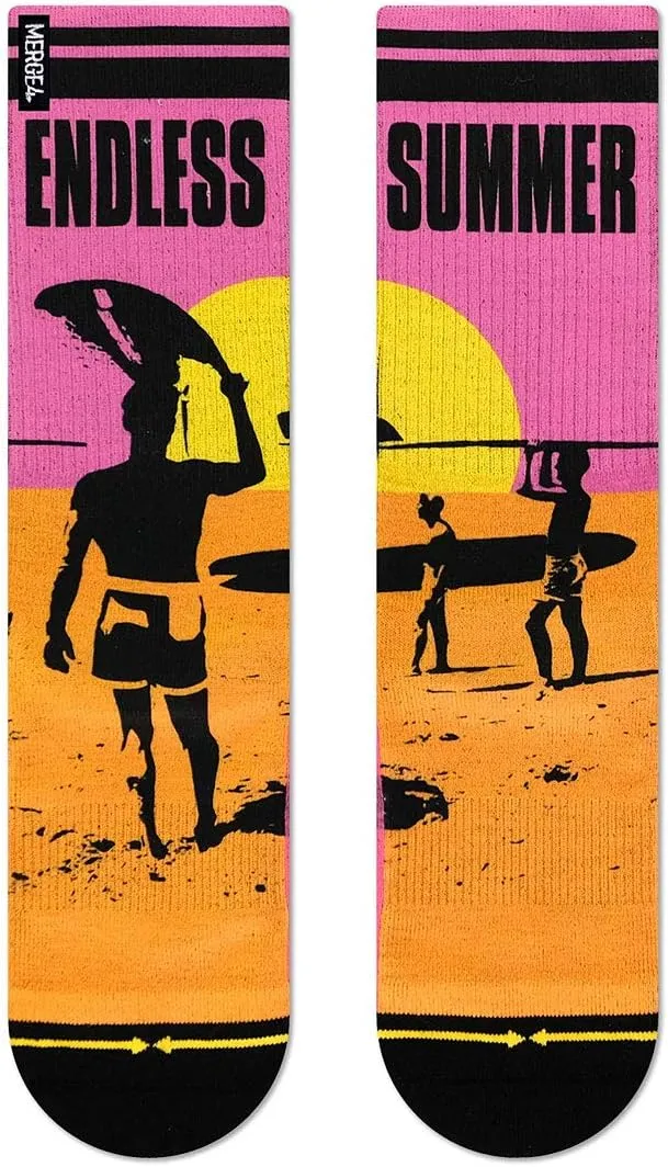 MERGE4 Endless Summer Orange Surf Art Unisex Crew Sock