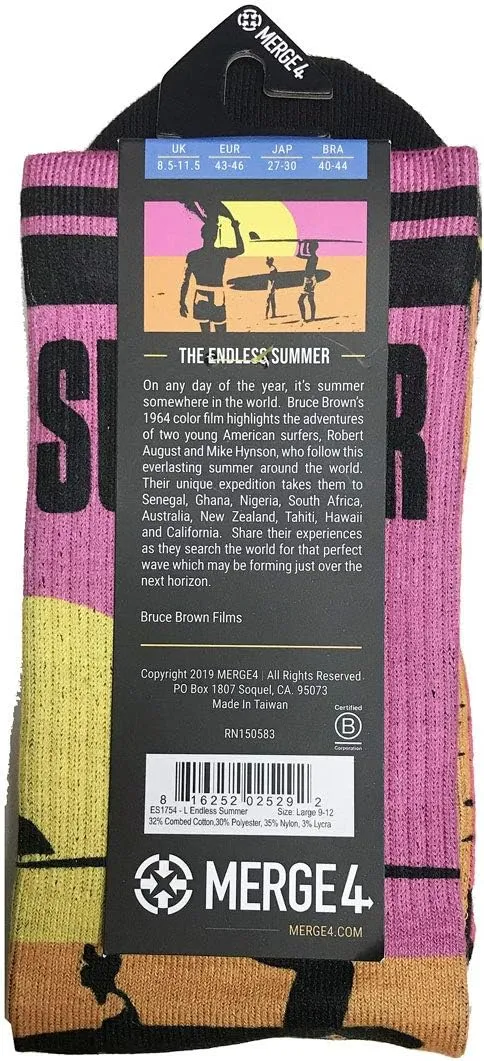 MERGE4 Endless Summer Orange Surf Art Unisex Crew Sock