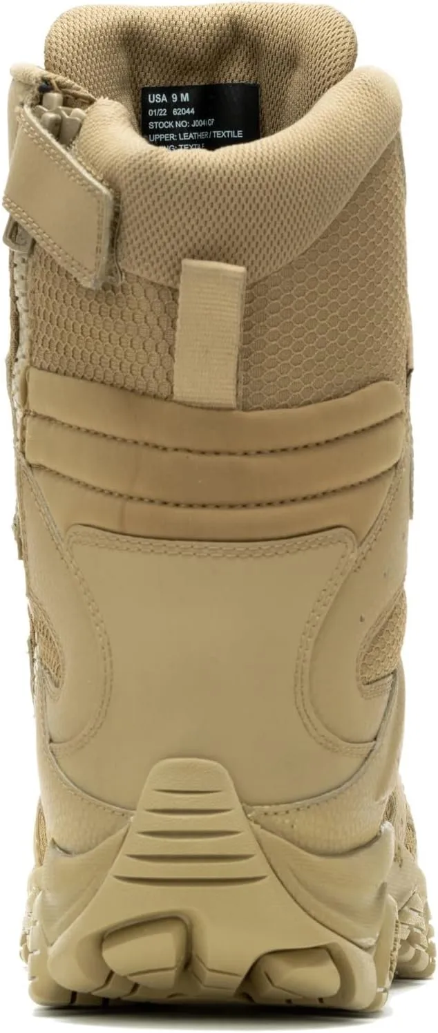 Merrell Men’s Moab 3 8” Zip Tactical Waterproof Boots, Durable & Comfortable Coated Leather Combat Hiking Shoes