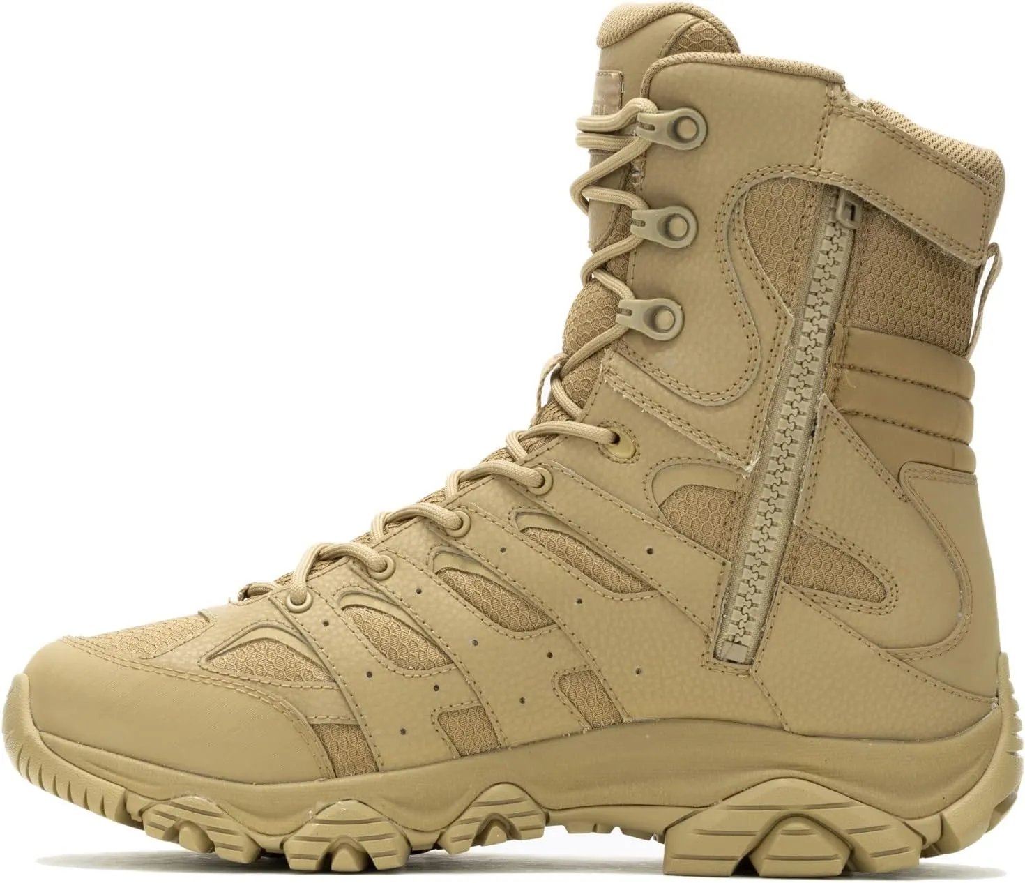 Merrell Men’s Moab 3 8” Zip Tactical Waterproof Boots, Durable & Comfortable Coated Leather Combat Hiking Shoes