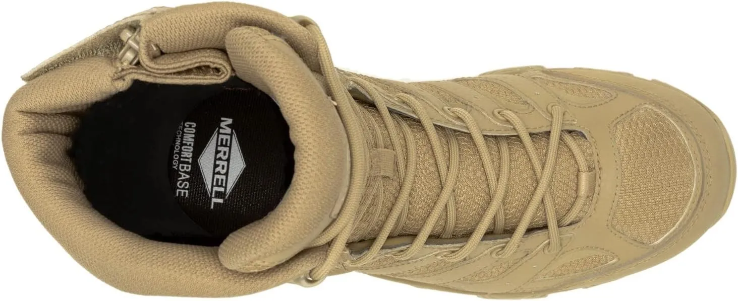 Merrell Men’s Moab 3 8” Zip Tactical Waterproof Boots, Durable & Comfortable Coated Leather Combat Hiking Shoes