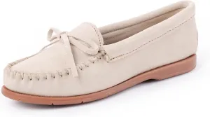 Minnetonka Women’s Tie Slip On —Moccasins for Women, Classic Leather Loafer Silhouette, Cushioned Footbed