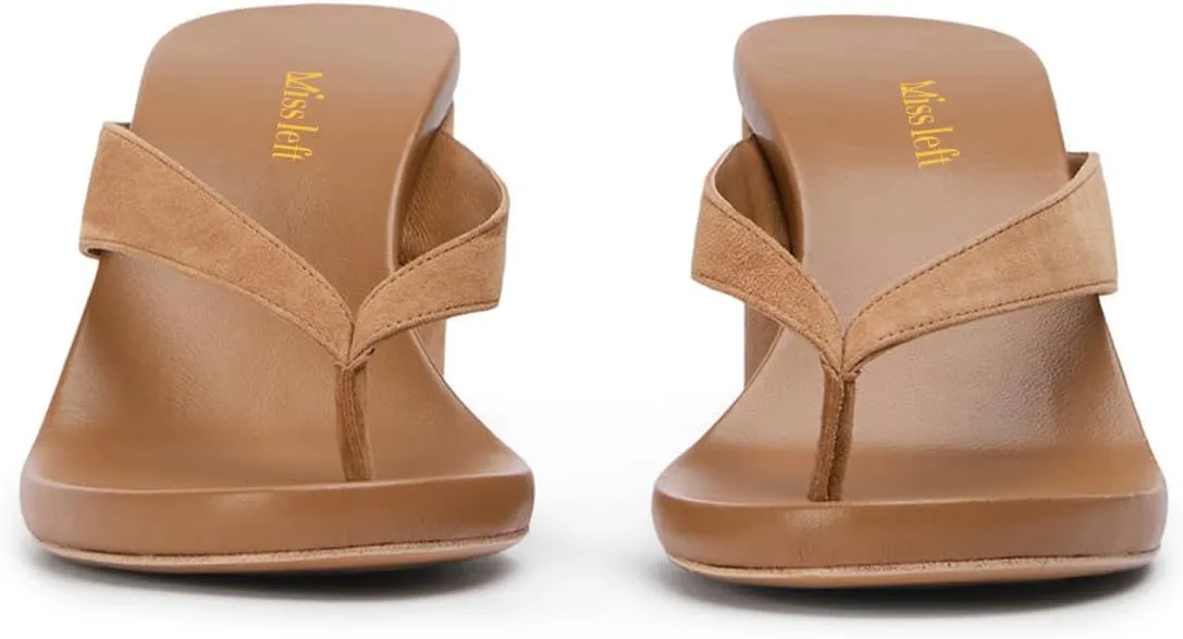 miss left Women Fashion Open Round Toe Flip Flops Wedge High Heel Slip on Mule Comfortable Summer Beach Casual Daily Slippers Size 4-16 US