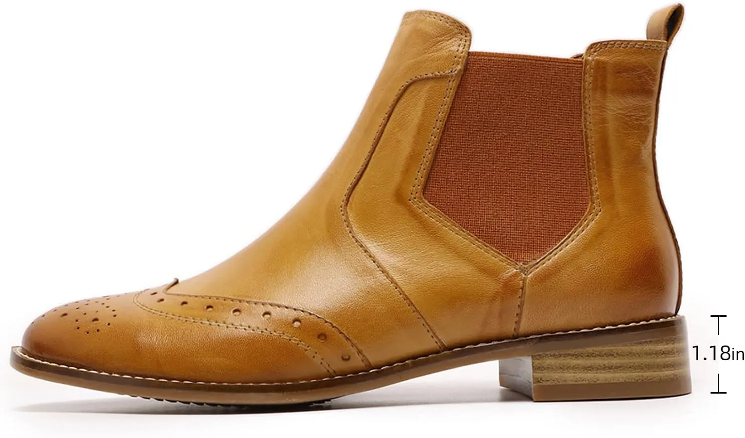 Mona flying Womens Classic Leather Chelsea Boot Ankle High Fashion Low Heel Pull on Wingtip Brogue Booties
