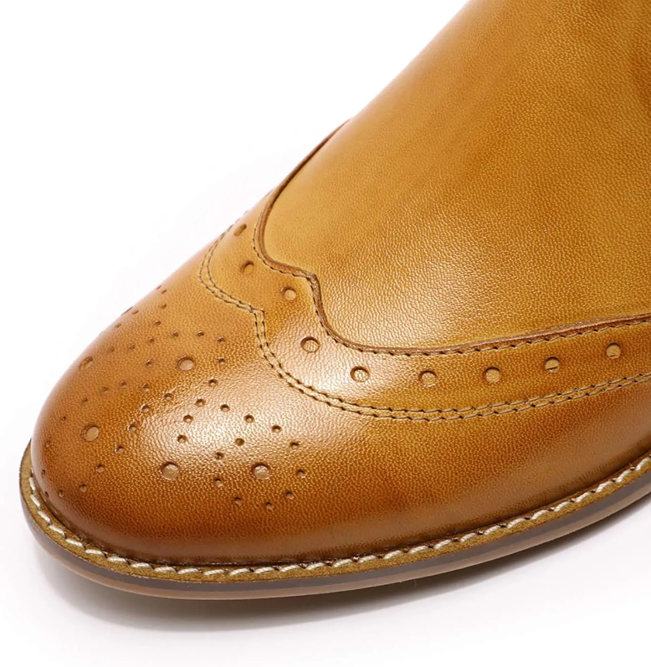 Mona flying Womens Classic Leather Chelsea Boot Ankle High Fashion Low Heel Pull on Wingtip Brogue Booties