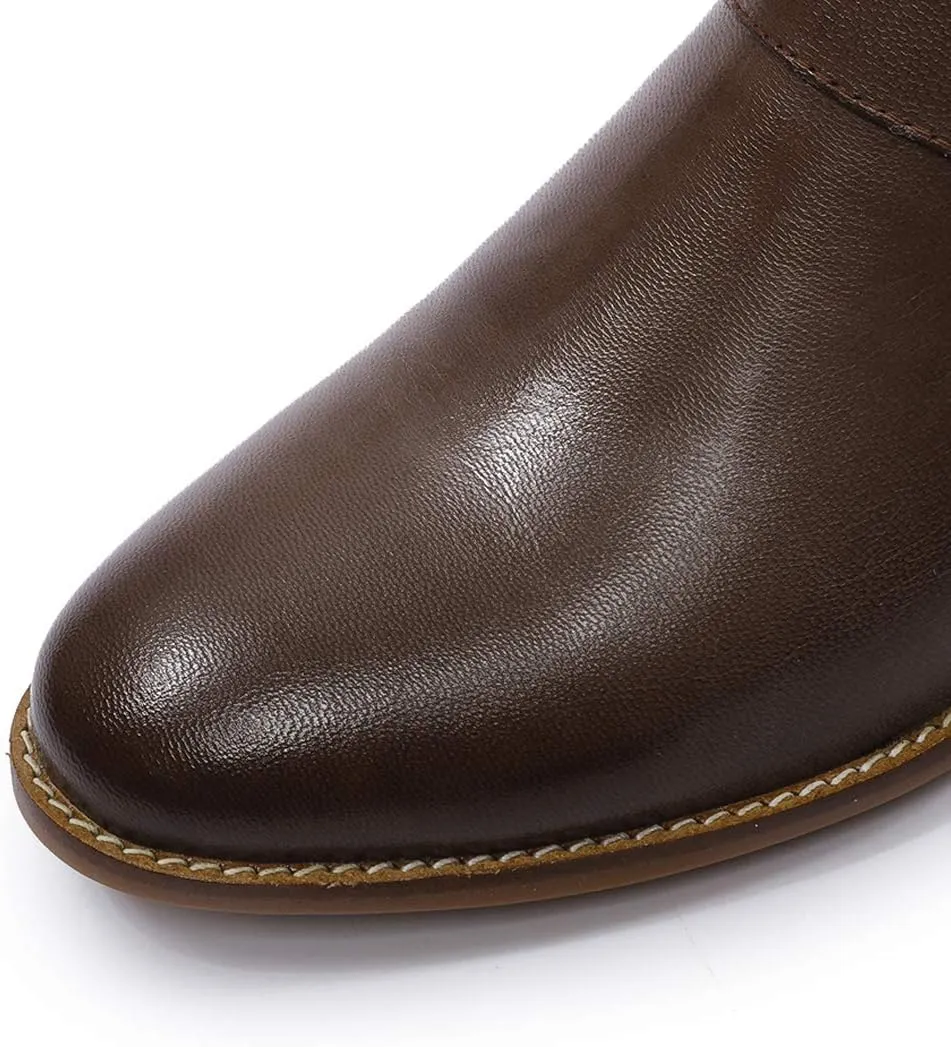 Mona flying Womens Leather Booties Ankle Boots with Side Zippers Low Heel Short Engineer Boots for Ladies