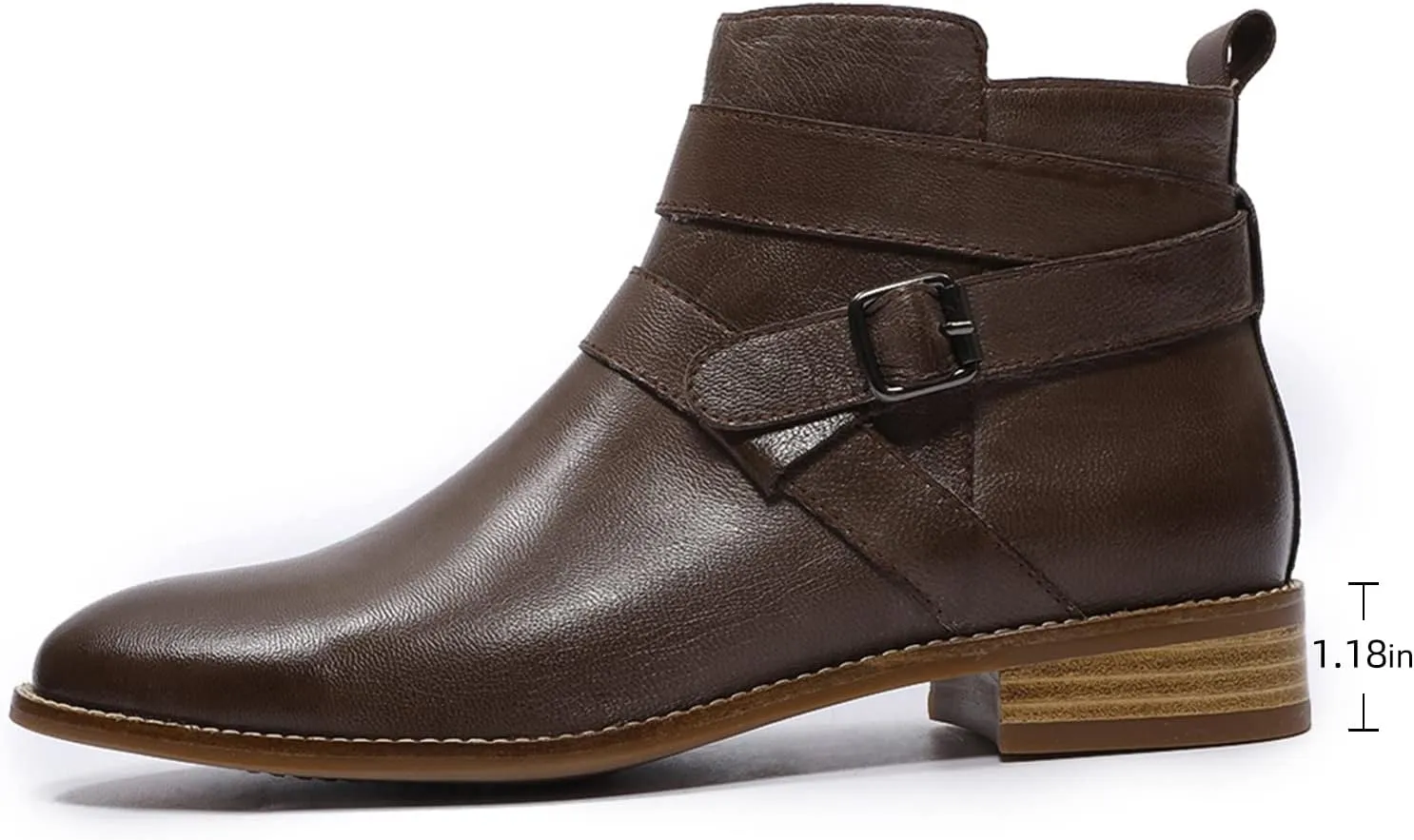 Mona flying Womens Leather Booties Ankle Boots with Side Zippers Low Heel Short Engineer Boots for Ladies