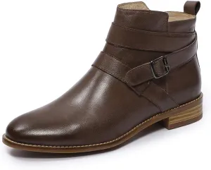 Mona flying Womens Leather Booties Ankle Boots with Side Zippers Low Heel Short Engineer Boots for Ladies
