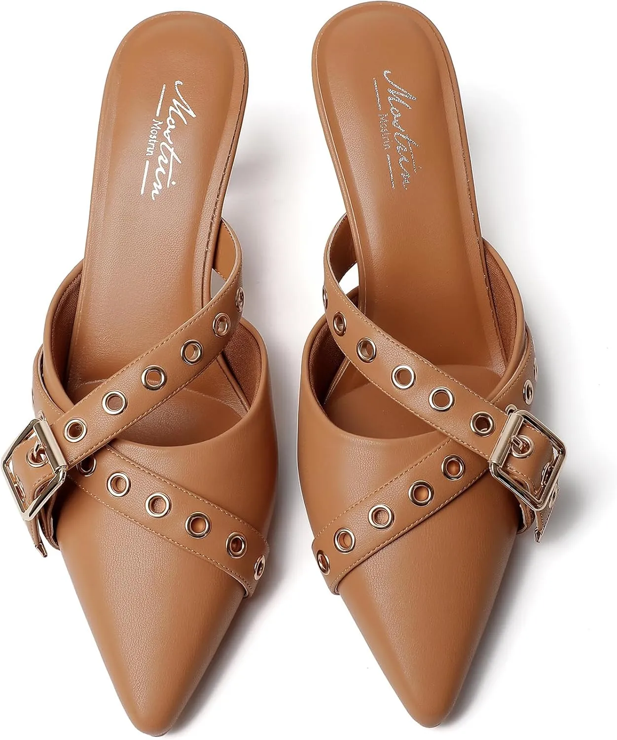 Mostrin Kitten Mules Heels for Women Pointed Closed Toe Heels Vintage Slip on Stiletto Dressy Pumps Shoes
