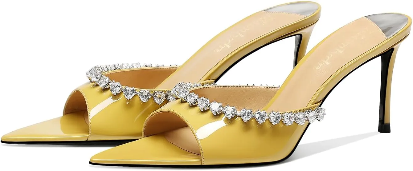MSONLYDN Women's Heeled Mules Sandals Pointed Peep Toe Slip on Stiletto Heels for Wedding Party