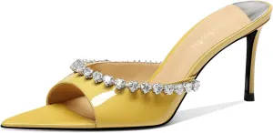 MSONLYDN Women's Heeled Mules Sandals Pointed Peep Toe Slip on Stiletto Heels for Wedding Party