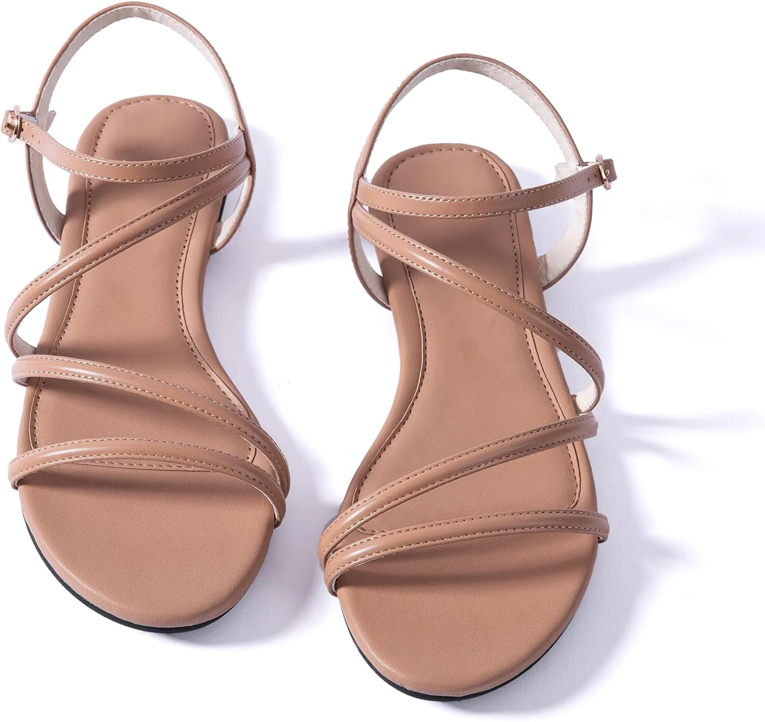 Mtzyoa Women Flat Sandals Dressy Strappy Gladiator Summer Ankle Strap Nude Open Toe Comfortable Wedding Casual Leather Ladies Party Trendy Vacation