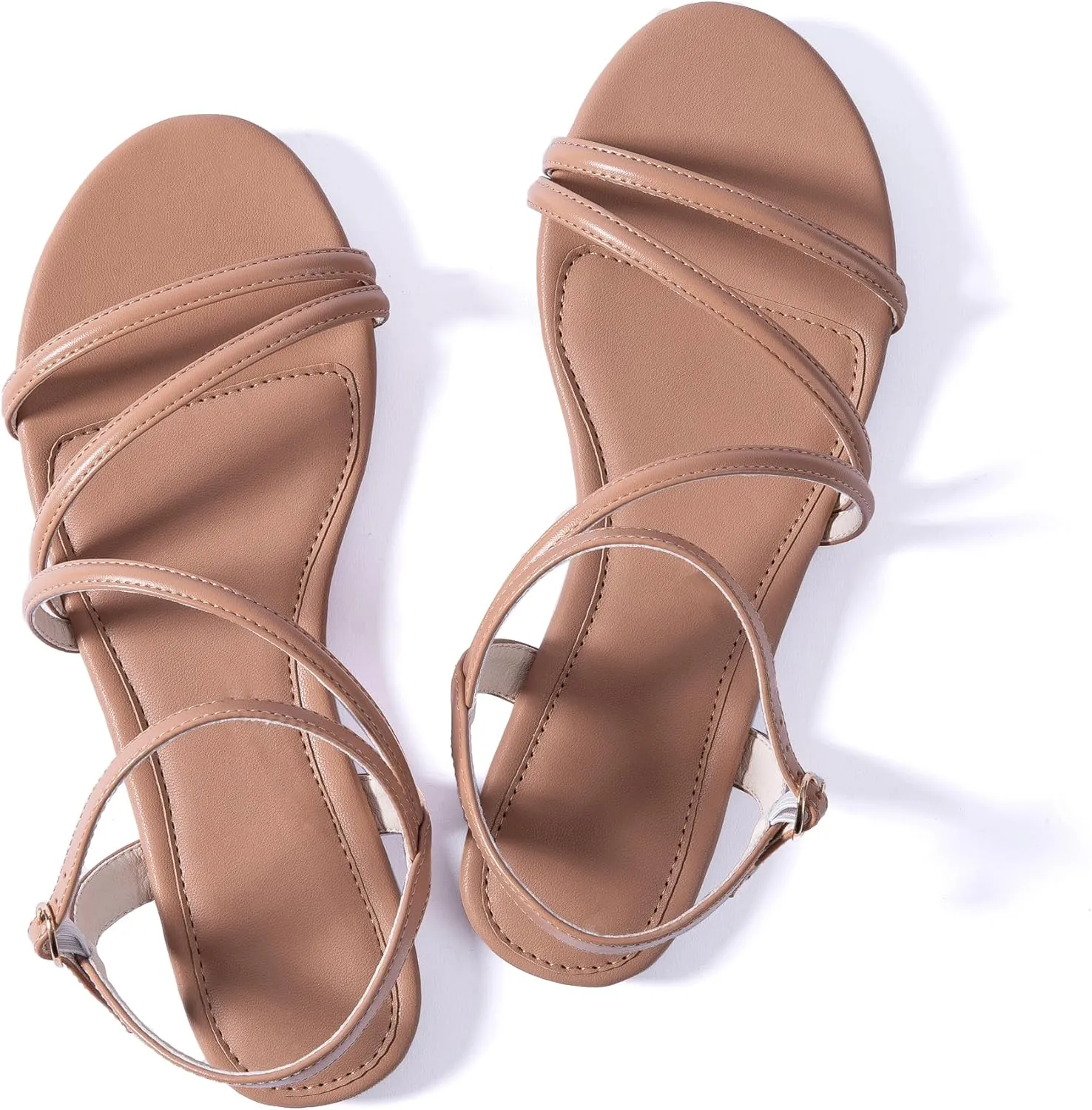 Mtzyoa Women Flat Sandals Dressy Strappy Gladiator Summer Ankle Strap Nude Open Toe Comfortable Wedding Casual Leather Ladies Party Trendy Vacation