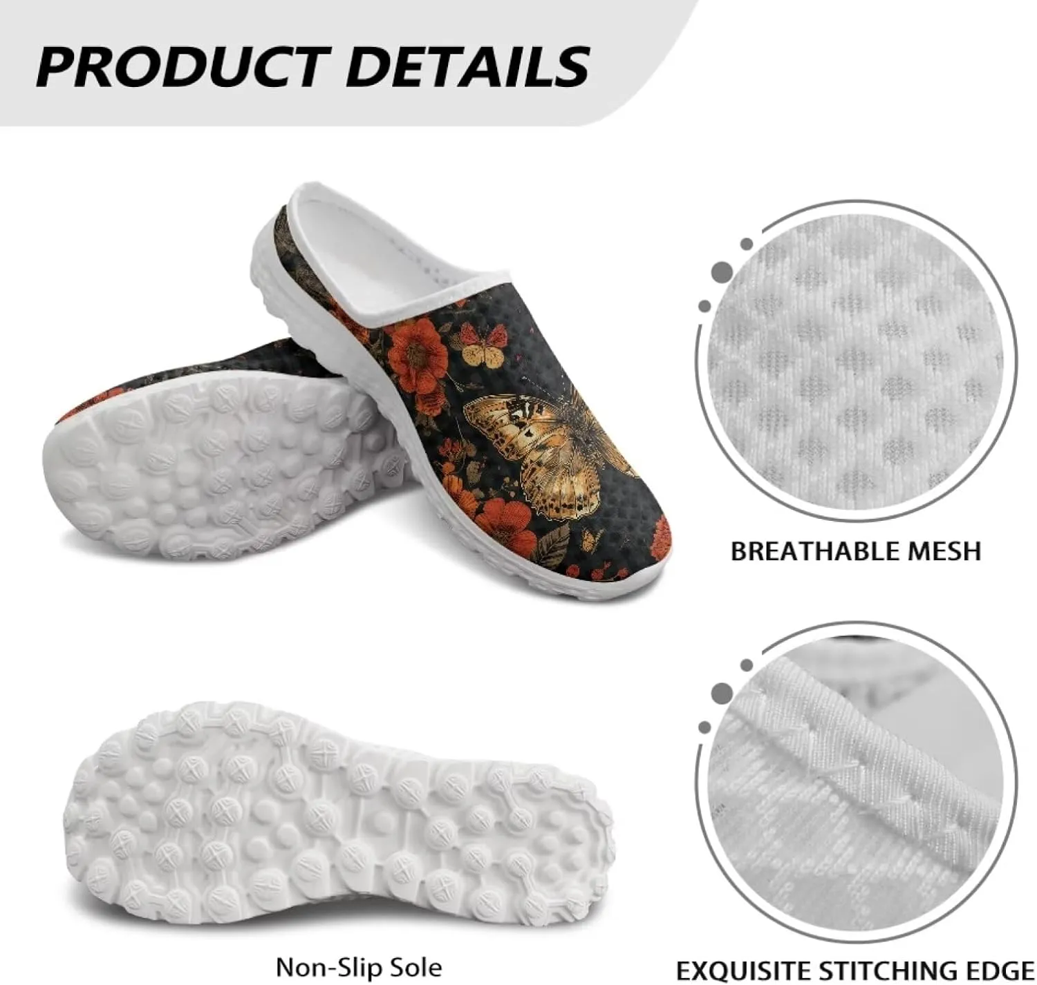 Mule Shoes for Women Summer Novelty Butterfly Outdoor Non-Slip Sneakers Hand Free Garden Walking Shoes Slip On