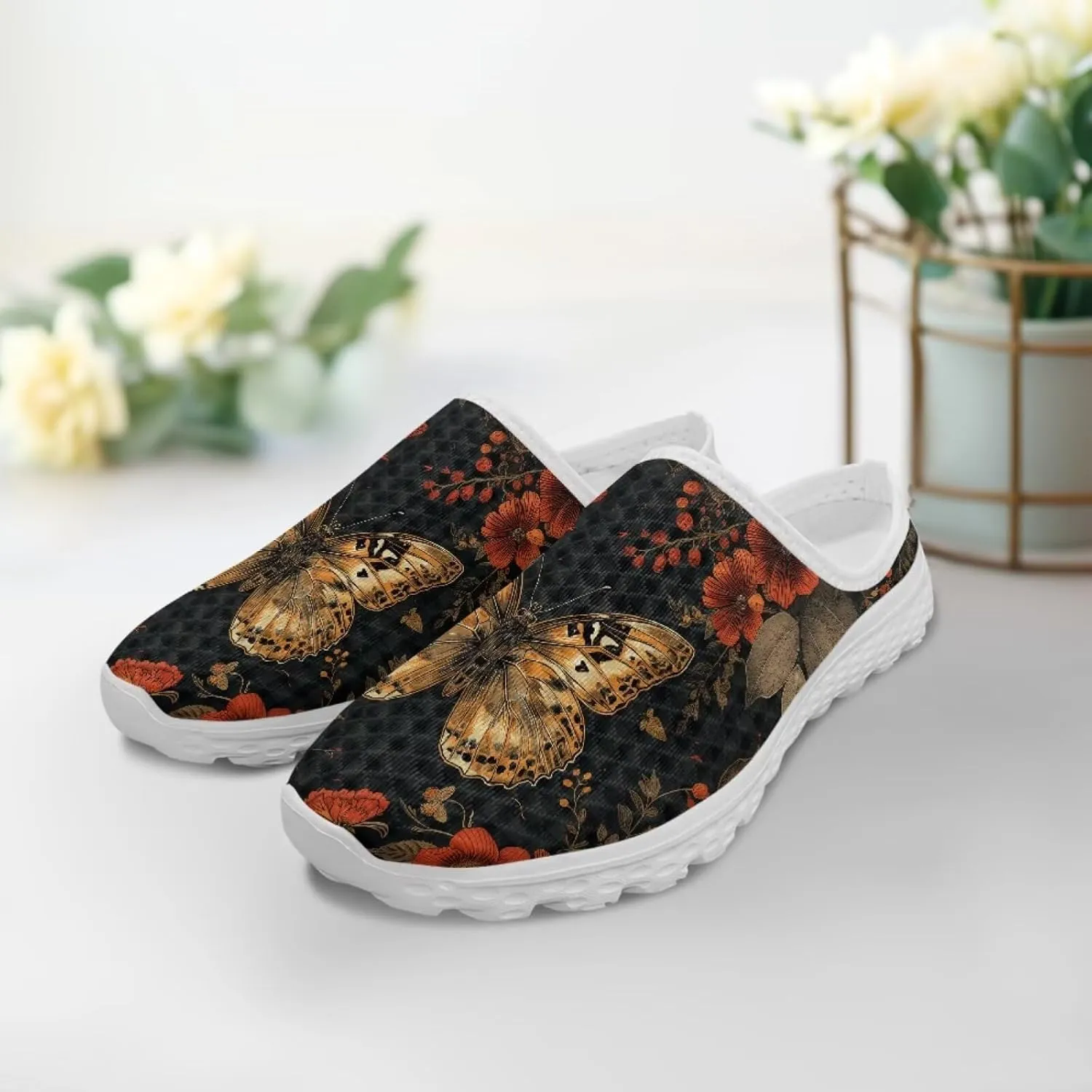 Mule Shoes for Women Summer Novelty Butterfly Outdoor Non-Slip Sneakers Hand Free Garden Walking Shoes Slip On