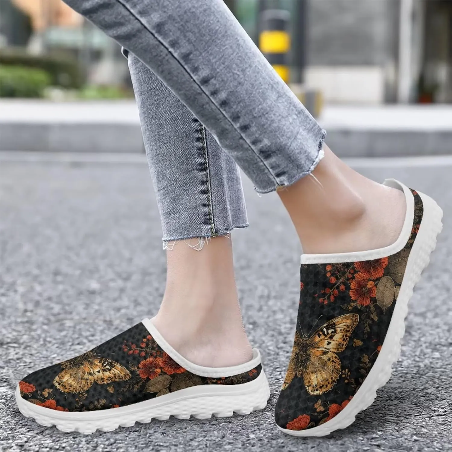 Mule Shoes for Women Summer Novelty Butterfly Outdoor Non-Slip Sneakers Hand Free Garden Walking Shoes Slip On
