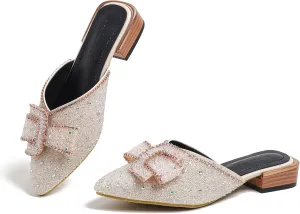Mules for Women Flats Comfortable Soft Memory Foam Insole Cherry Pointed Rivet Mule Shoes