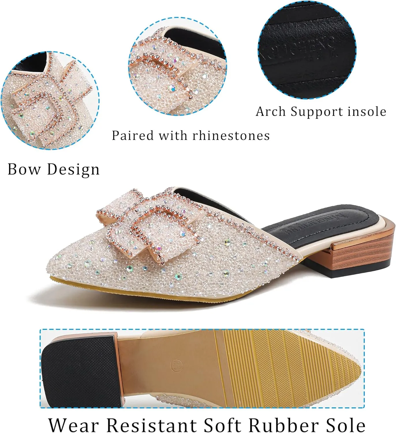 Mules for Women Flats Comfortable Soft Memory Foam Insole Cherry Pointed Rivet Mule Shoes