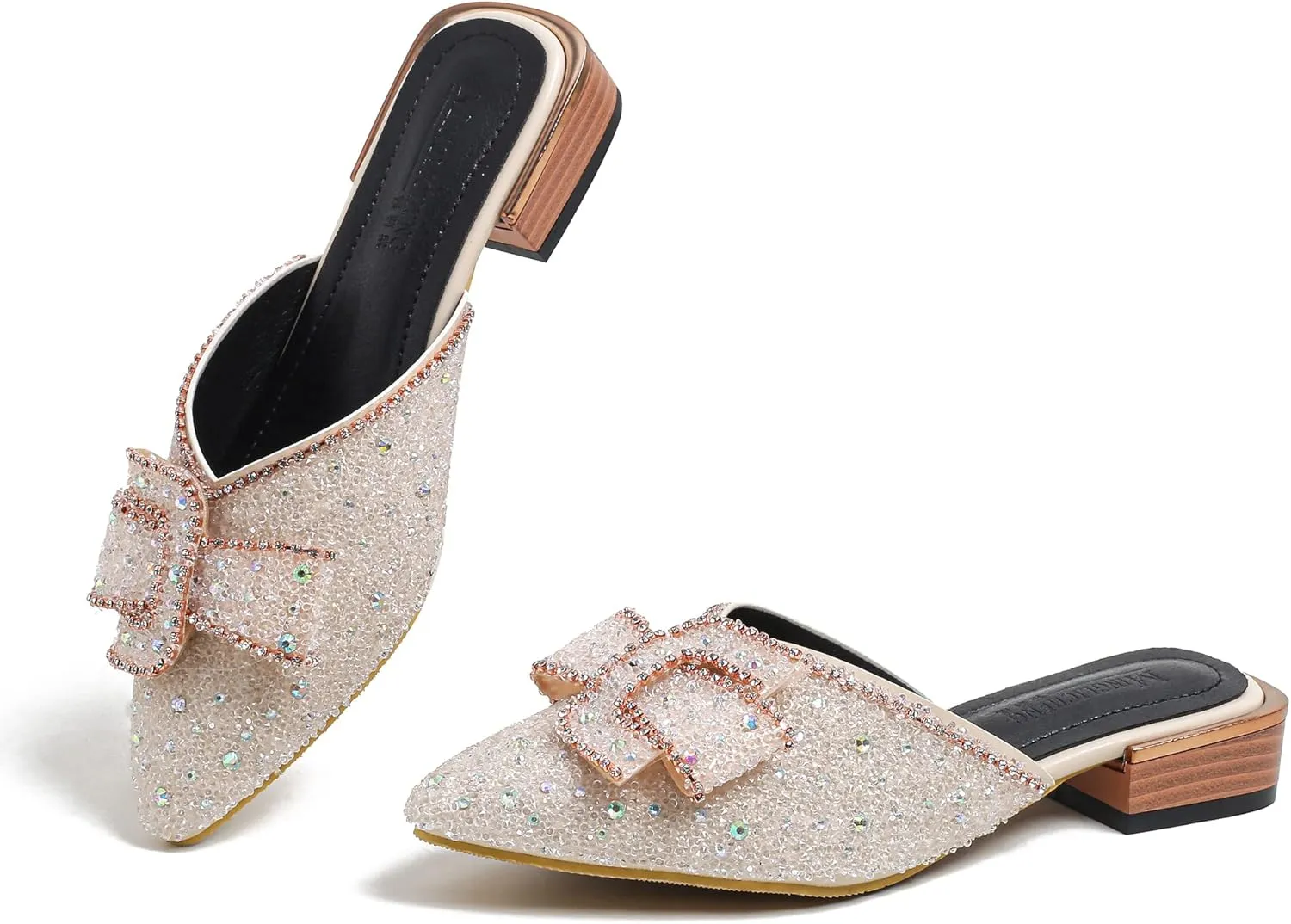 Mules for Women Flats Comfortable Soft Memory Foam Insole Cherry Pointed Rivet Mule Shoes