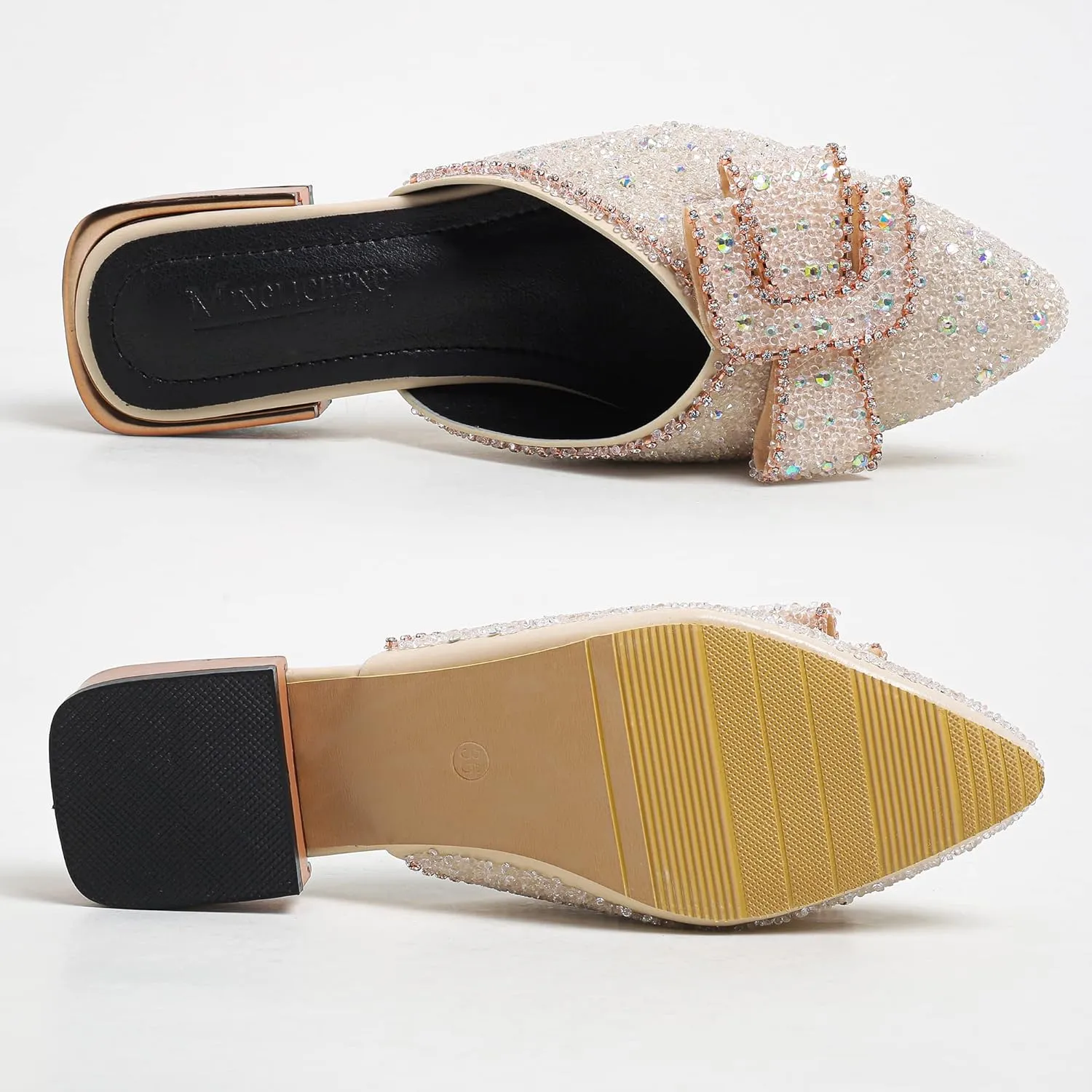 Mules for Women Flats Comfortable Soft Memory Foam Insole Cherry Pointed Rivet Mule Shoes