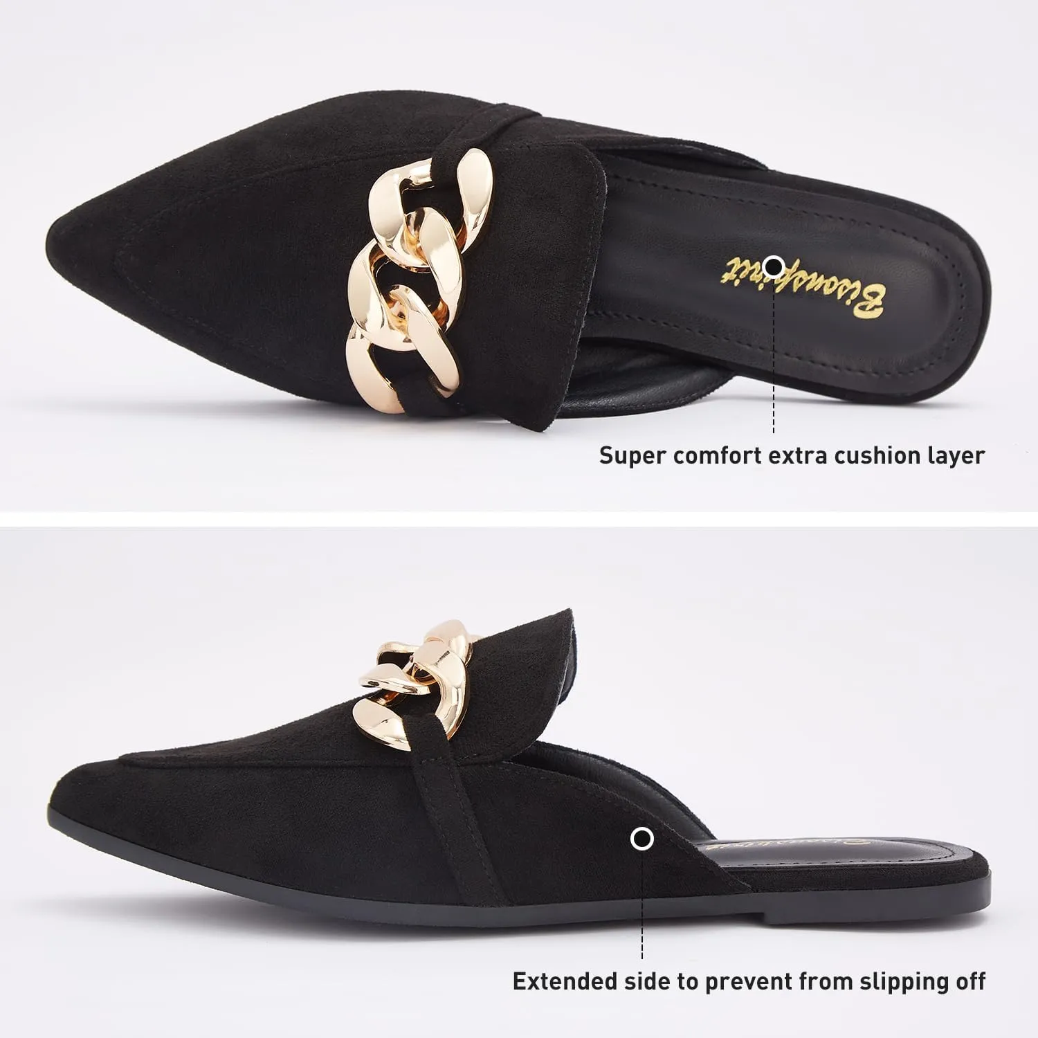 Mules for Women Flats Pointed Toe Slip On Slides Loafer Shoes