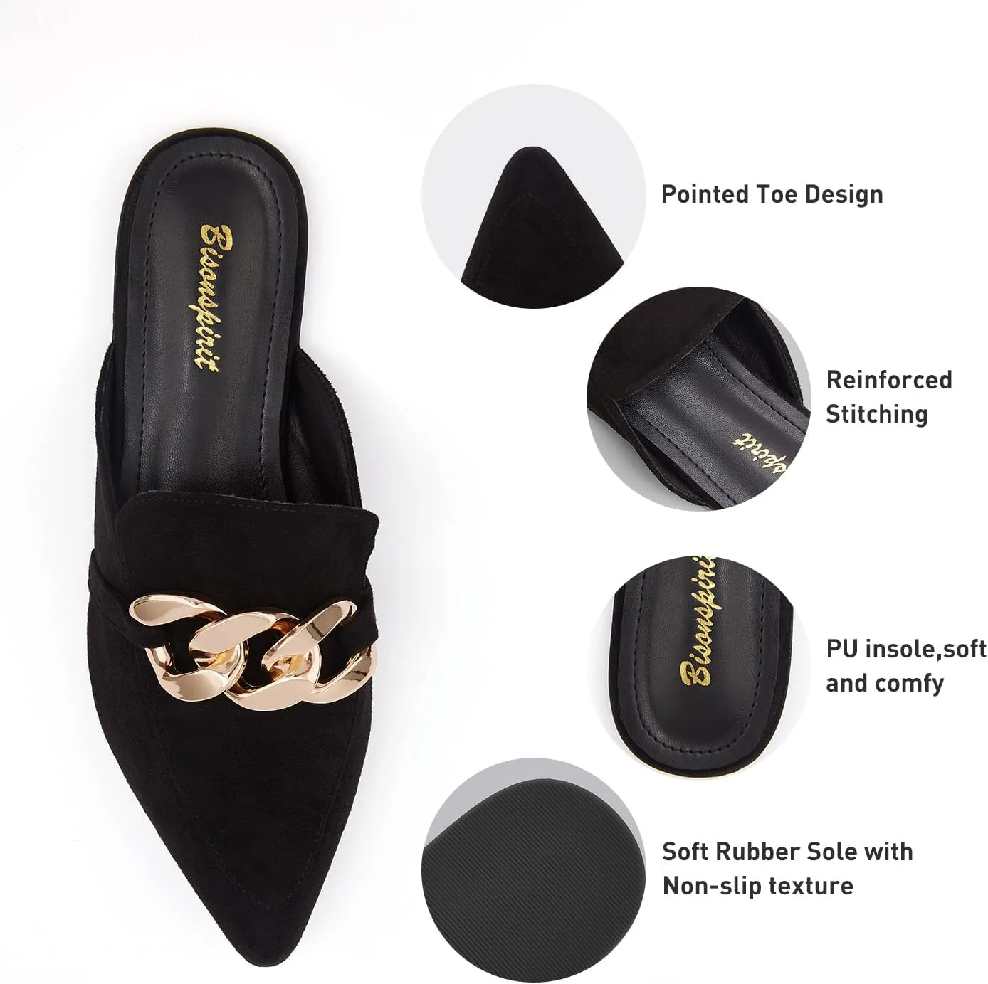 Mules for Women Flats Pointed Toe Slip On Slides Loafer Shoes